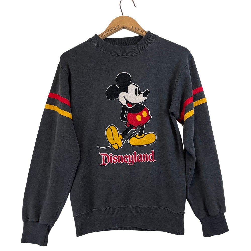 Vintage 80's Disney Disneyland Mickey‎ Mouse Sweatshirt Small Striped Sleeves